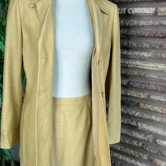 Saks Fifth Avenue Collection Gold Wool Blend Tunic Blazer Skirt Suit Size 10 - Picture 4 of 8